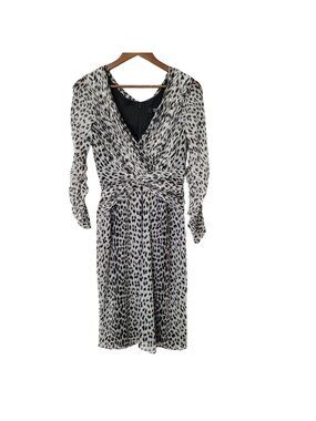 Tadashi Collection Leopard Print V-Neck Cocktail Evening Dress Size L Ruched